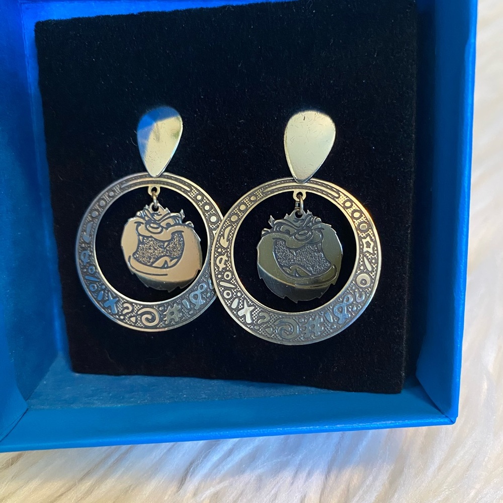 Tazmanian Devil sterling silver hoop earrings